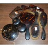 Box - assorted tortoiseshell dressing table items to include brushes, comb, handheld mirror,