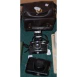 A group of vintage cameras, to include a Zorki 4K camera in a fitted case, made in the USSR, a
