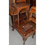 A group of furniture to include a rectangular tray top occasional table, an oak square occasional