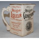 An 'S. Fielding & Co.' lozenge-shaped pottery advertising whisky water jug for 'Haigs, Glenleven Old