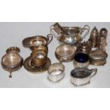 Collection of assorted silver to include a pair of Georgian salts with clear glass liners, a small