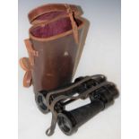 A vintage leather cased set of binoculars, Barr & Stroud, 7x C.F.41, Glasgow & London, other marks