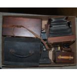 Box - vintage cameras and components to include a Paillard - Dolex camcorder