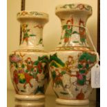 A pair of Chinese porcelain crackle glaze famille rose warrior vases, late 19th century, four