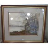 P. L. Hobbs (20th century) An autumnal lake scene, watercolour, signed lower right, 44.5cm x 58cm,