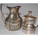 A Birmingham silver milk / cream jug with part gadrooned detail, together with a Birmingham silver