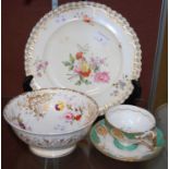 A group of 19th century hand-painted English ceramics to include a footed bowl decorated with