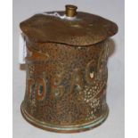 WWI interest: a Trench Art shell case converted to a tobacco box and cover, the base stamped with