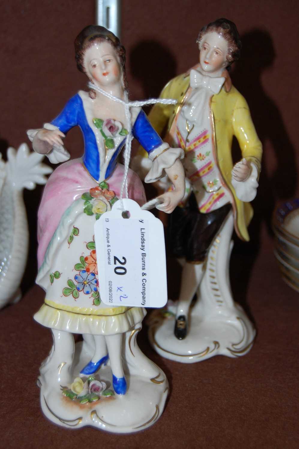A pair of late 19th/ early 20th century Continental porcelain figure groups, 19th century male