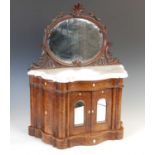 A Victorian apprentice-made walnut and boxwood inlaid mirror back chiffonier,