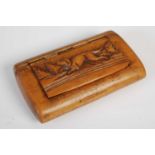 A treen rounded oblong snuff box with integral hinge,