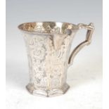 A Victorian silver octagonal-shaped milk jug, Sheffield, 1848, makers mark of D&S,