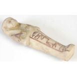 An antique Egyptian faience shabti, probably New Kingdom circa 1550-1070 BC,