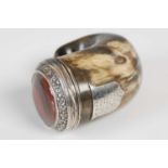 A Scottish curly horn silver mounted snuff mull,