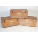 Three vintage painted wooden storage boxes of slightly graduated size,