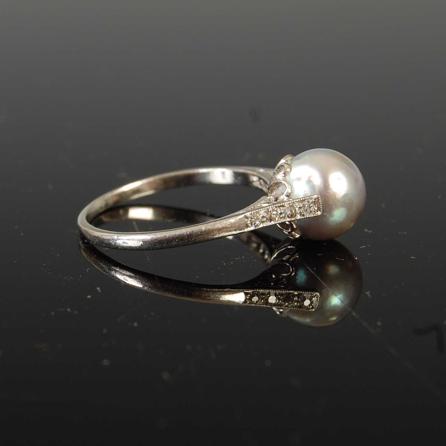 A mid 20th century white metal, pearl and diamond cocktail ring, - Image 5 of 8
