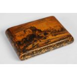 A Mauchline ware sycamore and penwork rounded oblong snuff box,