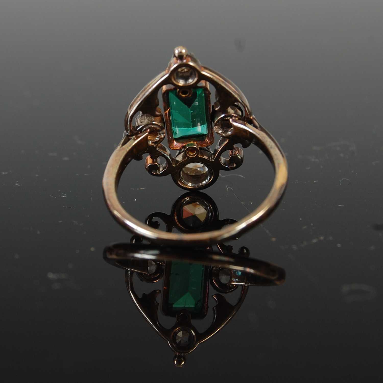 An early 20th century white and yellow metal emerald and diamond set cocktail ring, - Image 8 of 9