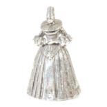 A 19th century Continental silver table bell in the form of a 17th century Dutch lady,