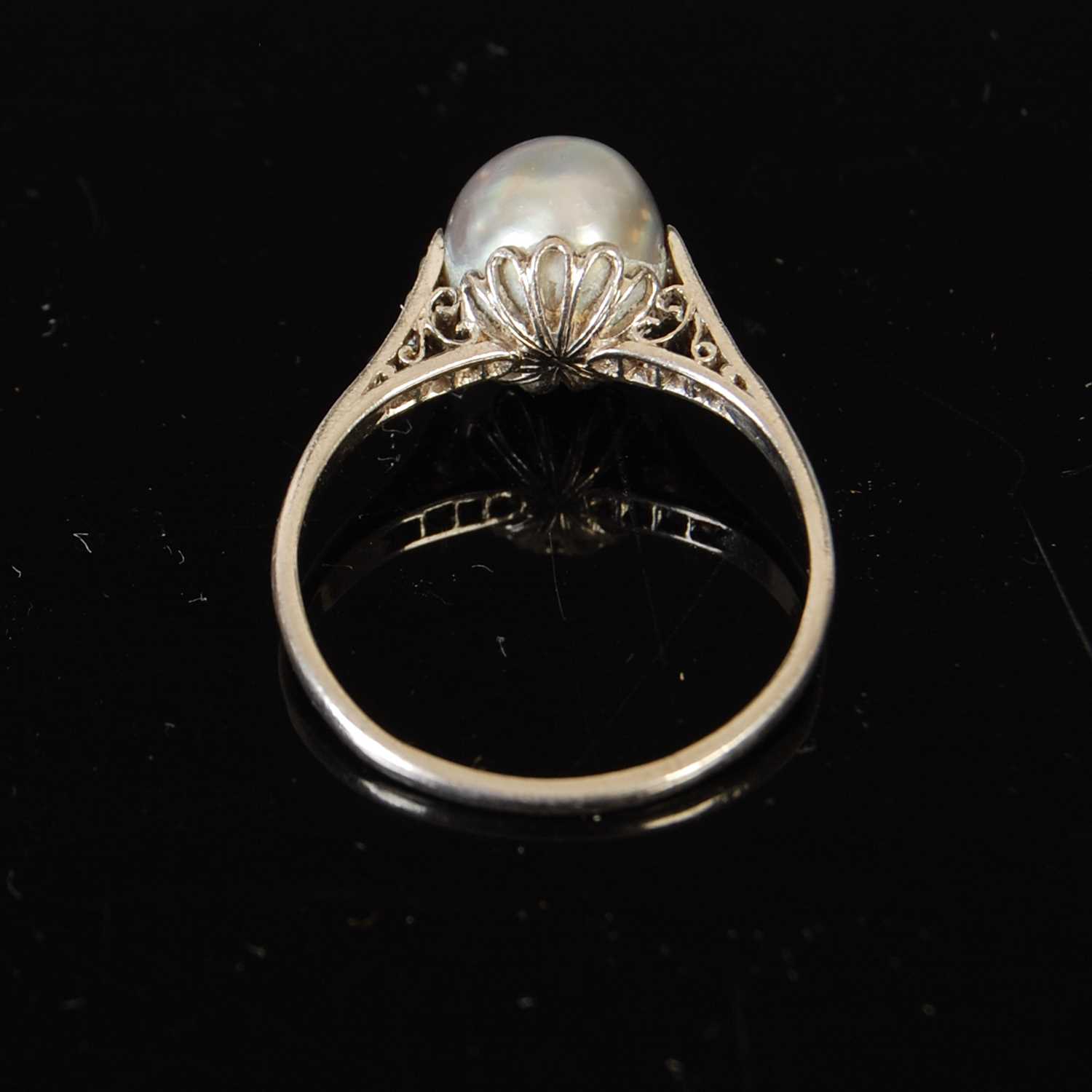 A mid 20th century white metal, pearl and diamond cocktail ring, - Image 3 of 8