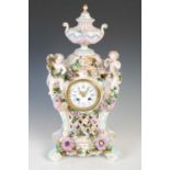 A late 19th / early 20th century Dresden porcelain mantle clock,