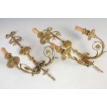 A pair of early 20th century gilt brass Neoclassical style two-light wall sconces,