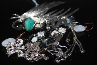 A collection of assorted white metal and silver jewellery to include a silver and turquoise cabochon