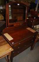 A late 19th / 20th century mahogany and inlaid mirrored back dressing table, the domed top