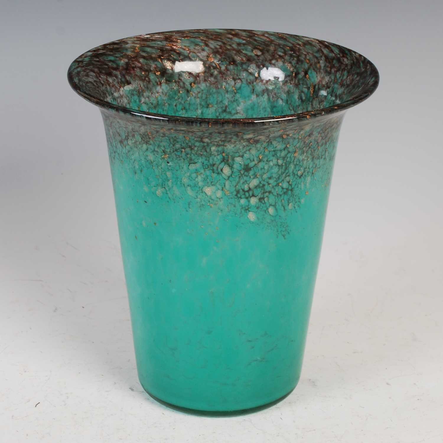 A Monart vase, probably shape PG, mottled black and green with gold-coloured inclusions, 19.5cm