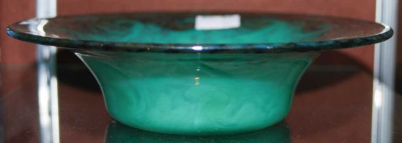 A Monart bowl mottled black and green with typical whorls, shape 'UB' bearing original paper