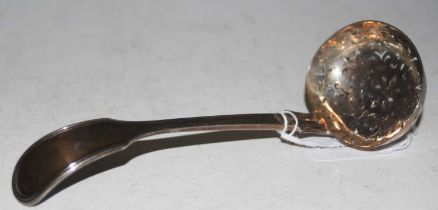 A London silver fiddle pattern sifting spoon, makers mark of 'CB'.