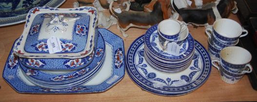A blue and white Wedgwood part teaset pattern No. Y1989, together with a Burleigh Ware Paisley