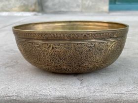 A 'Veneto-Saracenic' brass bowl, probably Mamluk, Syria, probably 16th century, of hemi-spherical
