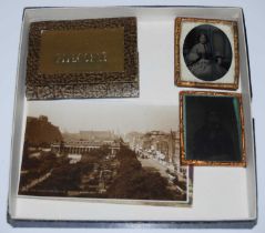 A vintage photographic card album, 'Peeps at Pitlochry', a vintage Valentines postcard of 'St