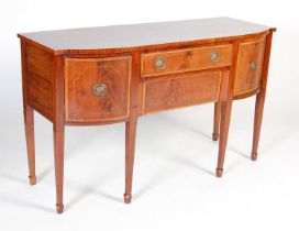 A George III mahogany and satinwood banded bowfront sideboard with boxwood lined detail, square