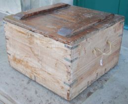 Studio Pottery Interest - a pine storage trunk of almost square shape, the hinged cover inscribed '