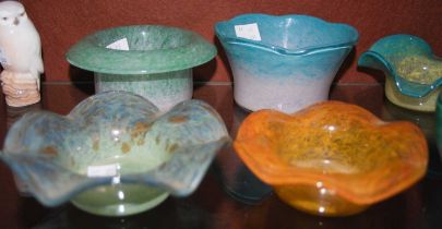 Seven assorted Ysart pin dishes, together with a Ysart bowl.