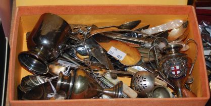 A box of EPNS and other mixed metalware.