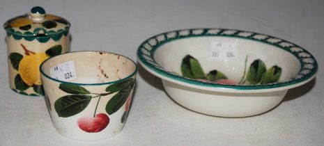 A group of Wemyss Ware pottery to include a dessert bowl decorated with a single rose and foliage