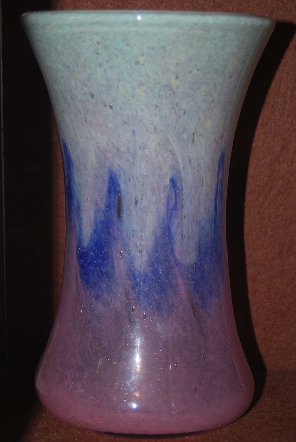 A group of five assorted Vasart glass vases, one mottled purple and white with band of typical - Image 5 of 6