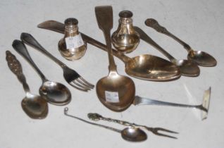 A collection of assorted silver flatware to include a Dublin silver bright-cut tablespoon 1799,