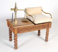 Young's, London, a set of Victorian brass mounted oak jockey's weighing-scales, with upholstered
