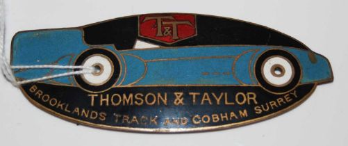 Bluebird Interest: a Thomson & Taylor Brooklyns Track and Cobham, Surrey, T&T brass and enamel