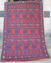 A Persian flatweave wall hanging / rug, the rectangular field decorated with horizontal rows of