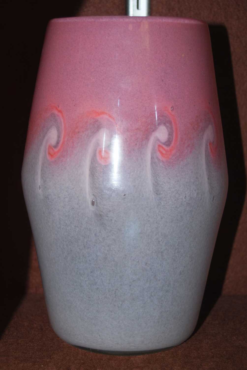 A group of five assorted Vasart glass vases, one mottled purple and white with band of typical - Image 6 of 6