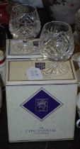Two pairs of brandy glasses contained within Edinburgh Crystal 'The Continental Collection' boxes (