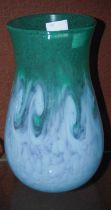A Monart vase mottled green and blue with band of typical whorls, 20cm high.