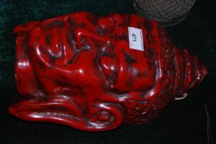 A vintage chalkware model of Buddha's head.