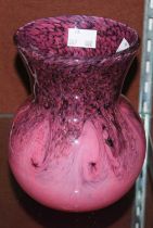 D Q Moir, 2007, in the style of Strathearn, a mottled black and pink vase decorated with typical