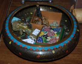 A group of assorted Asian items, to include a Japanese cloisonne bowl, a Japanese cloisonne